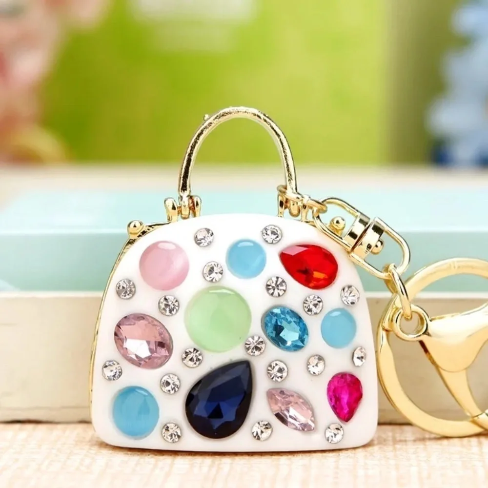 *SEIRA* White x Multicolor Rhinestone Fashion Purse Keychain